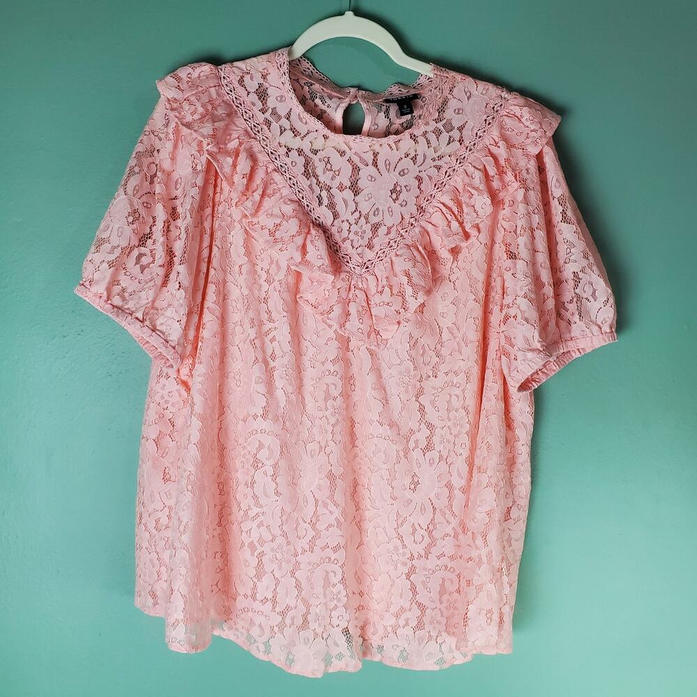Torrid Women's Pink Lace Ruffle Detail Short Sleeve Top Size 2X